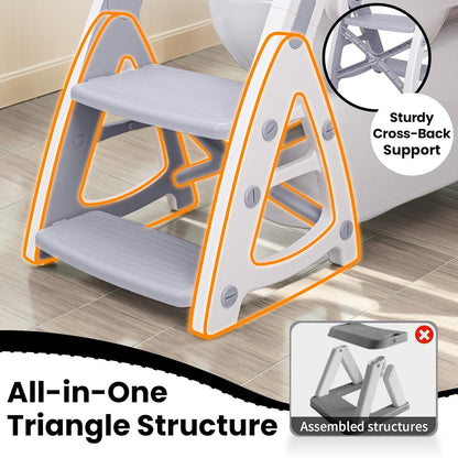 Potty Training Seat, Primlect Upgrade Ultra-Stable Toddler Toilet Seat for Kids Boys Girls, 2 in 1 Potty Training Toilet with Step Stool, Adjustable Seat and Ladder, Non-Slip Pad, Splash Guard (Grey)