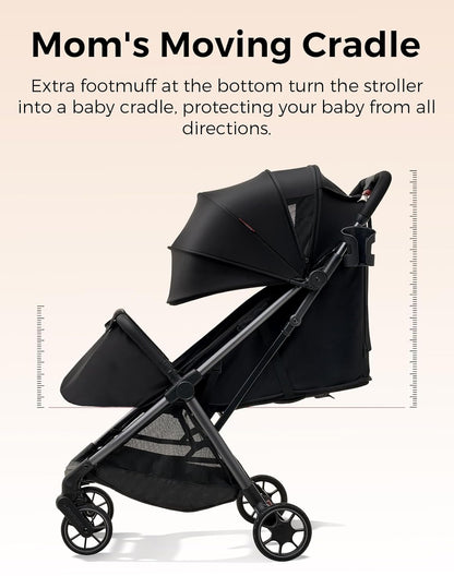 Momcozy ClickGo Lightweight Stroller, Compact Travel Stroller for Airplane with One-Click Fold, Baby Strollers and Toddler Stroller with Large Canopy for Kids from 0 Months, Extendable UPF50+ Canopy