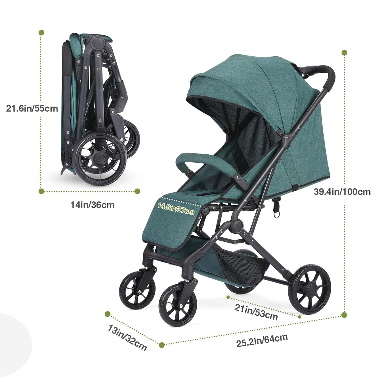 Compact Baby Stroller, Travel Toddler Seat Pushchair with Shock Absorbing Wheels, Foldable Infant Stroller with Canopy, One Button Brake, Convertible Infant Stroller for Toddler (Dark Grey)