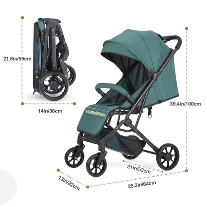 Compact Baby Stroller, Travel Toddler Seat Pushchair with Shock Absorbing Wheels, Foldable Infant Stroller with Canopy, One Button Brake, Convertible Infant Stroller for Toddler (Dark Grey)