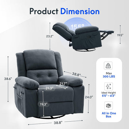 FLEXISPOT Swivel Rocker Recliner Chair for Adults, Massage Recliner Rocking Chair Nursery, 360° Swivel Nursery Glider for Living Room Bedroom, Beige (XRC2)