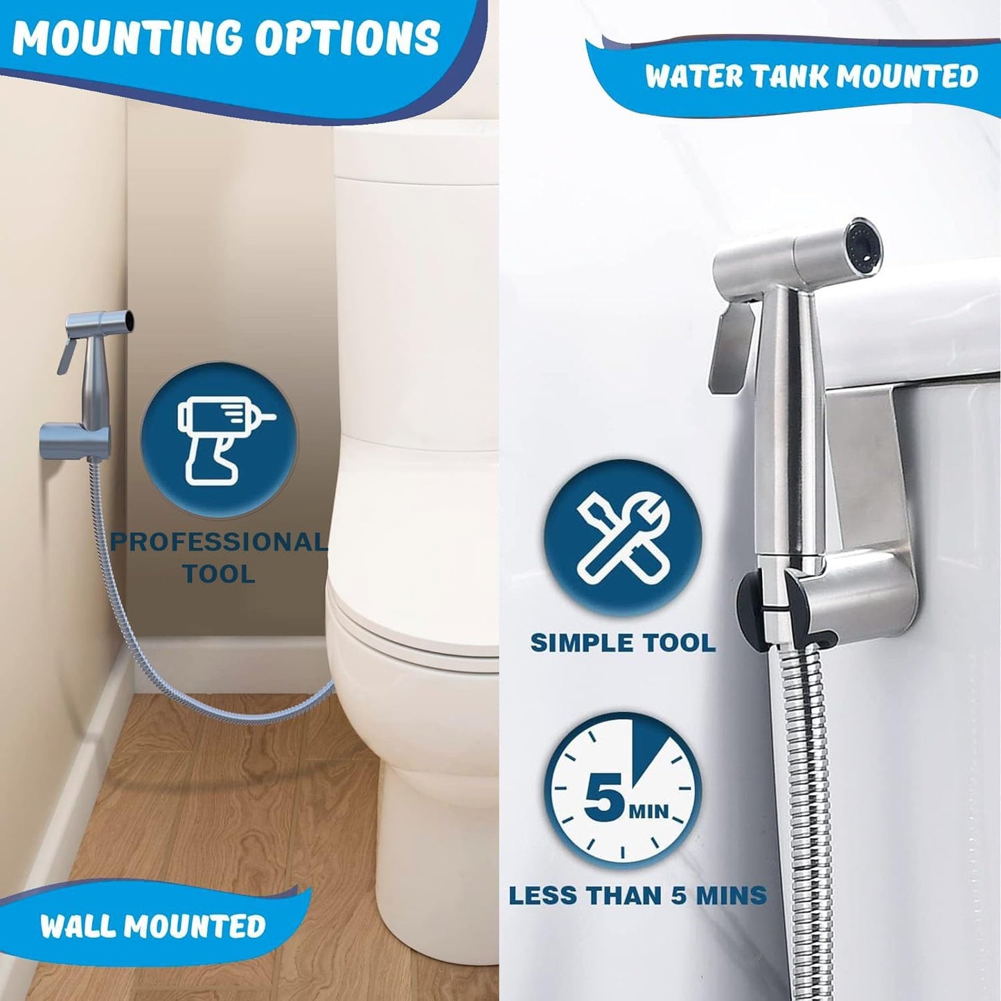 Handheld Bidet Sprayer for Toilet, Bidet Toilet Spray, Adjust Water Pressure Stainless Steel Brushed Nickel Bathroom Toilet Jet Spray, Cloth Diaper Bidet Toilet Sprayer for Baby Wash