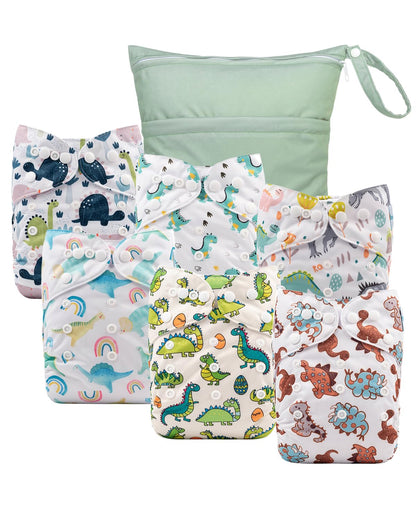 babygoal Cloth Diaper Covers 6 Pack with Wet Bag for Fitted Diapers and Prefolds with Double Gussets, Adjustable and Reusable for Baby Boys and Girls