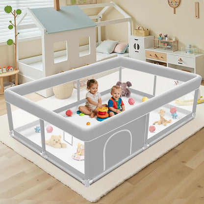 Baby Playpen with Mat, 50x50 Inch Playpen with Mat Waterproof for Babies and Toddlers Play Pen Playards Safety Gate Fence Active Center Indoor