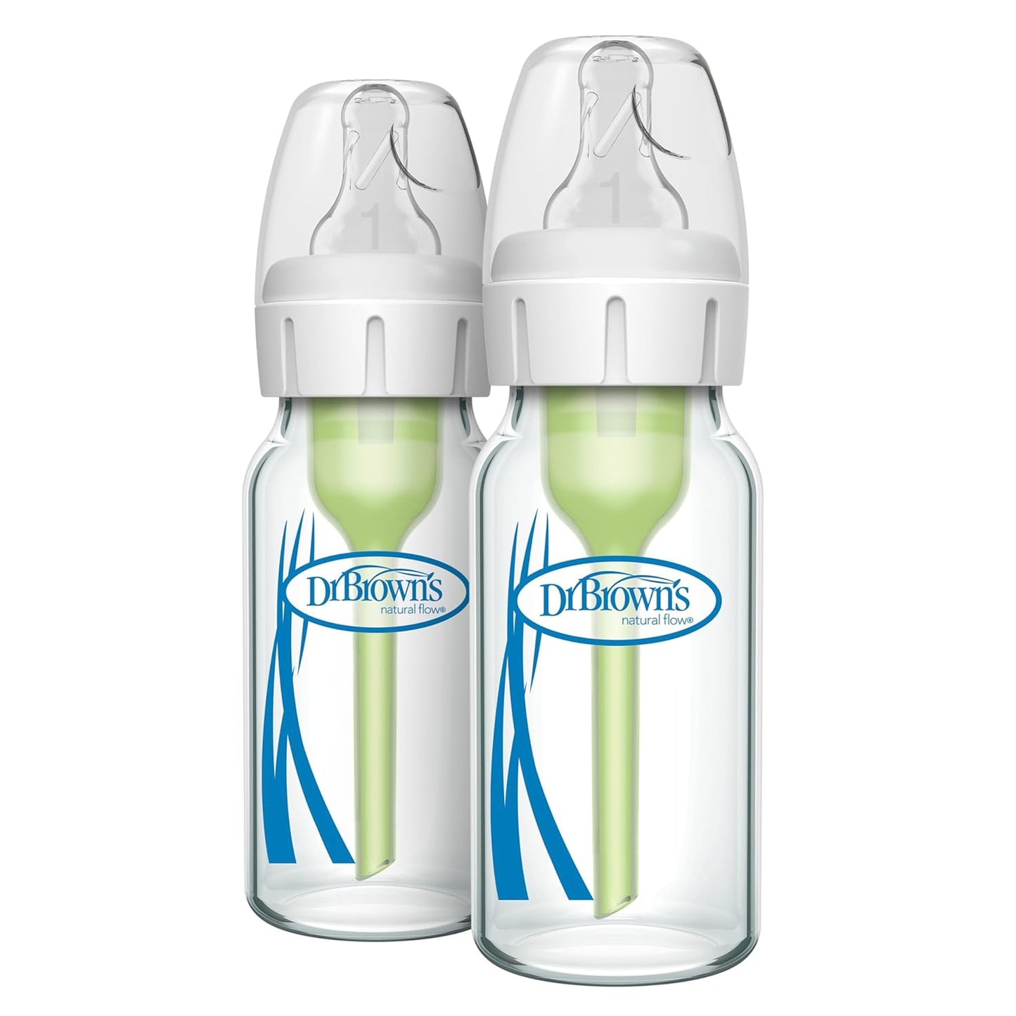 Dr. Brown's Anti-Colic Options+ Narrow Glass Baby Bottle with Level 1 Slow Flow Nipple, BPA-Free, 8 oz/250 mL, 0m+, 4-Pack (Packaging May Vary)