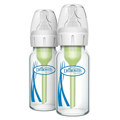 Dr. Brown's Anti-Colic Options+ Narrow Glass Baby Bottle with Level 1 Slow Flow Nipple, BPA-Free, 8 oz/250 mL, 0m+, 4-Pack (Packaging May Vary)