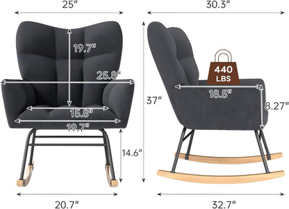 Nursery Rocking Chair, Rocking Chairs for Nursery, Baby Rocker Chair, Glider Rocker, Anti-Tip Safety Design, 440 Lb Weight Capacity, Cotton Fabric Cover, White