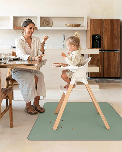 Blissful Diary Baby Splat Mat for Under High Chair, 50.4 x 50.4 Inch Wipeable Splash Mat, Waterproof and Washable, Anti-Slip Floor Protector, Retro Rainbow