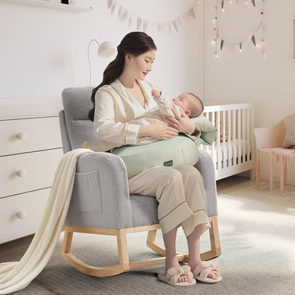 GAOMON Rocking Chair Glider for Nursery, Comfy Rocker Nursery with Side Pocket & High Backrest, Baby Rocking Chair for Breastfeeding, Upholstered Rocker & Living Room, Beige