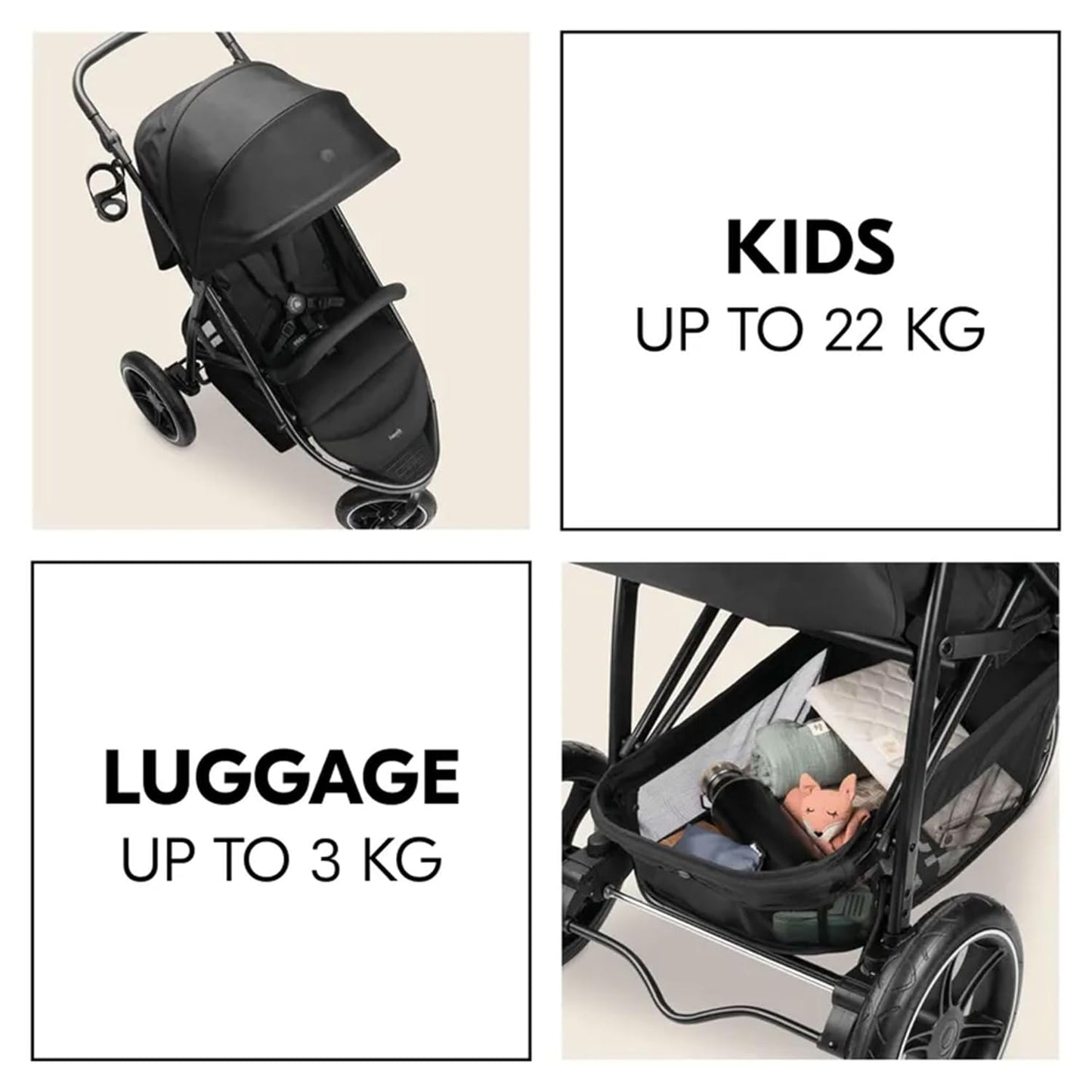 hauck Stroller Rapid 3 Air, Reclining Seat up to 48.5 lbs, Stroller with Air Wheels and Rear Suspension, Compact & Easy Fold, Sun Protection UPF 50+, Large Basket