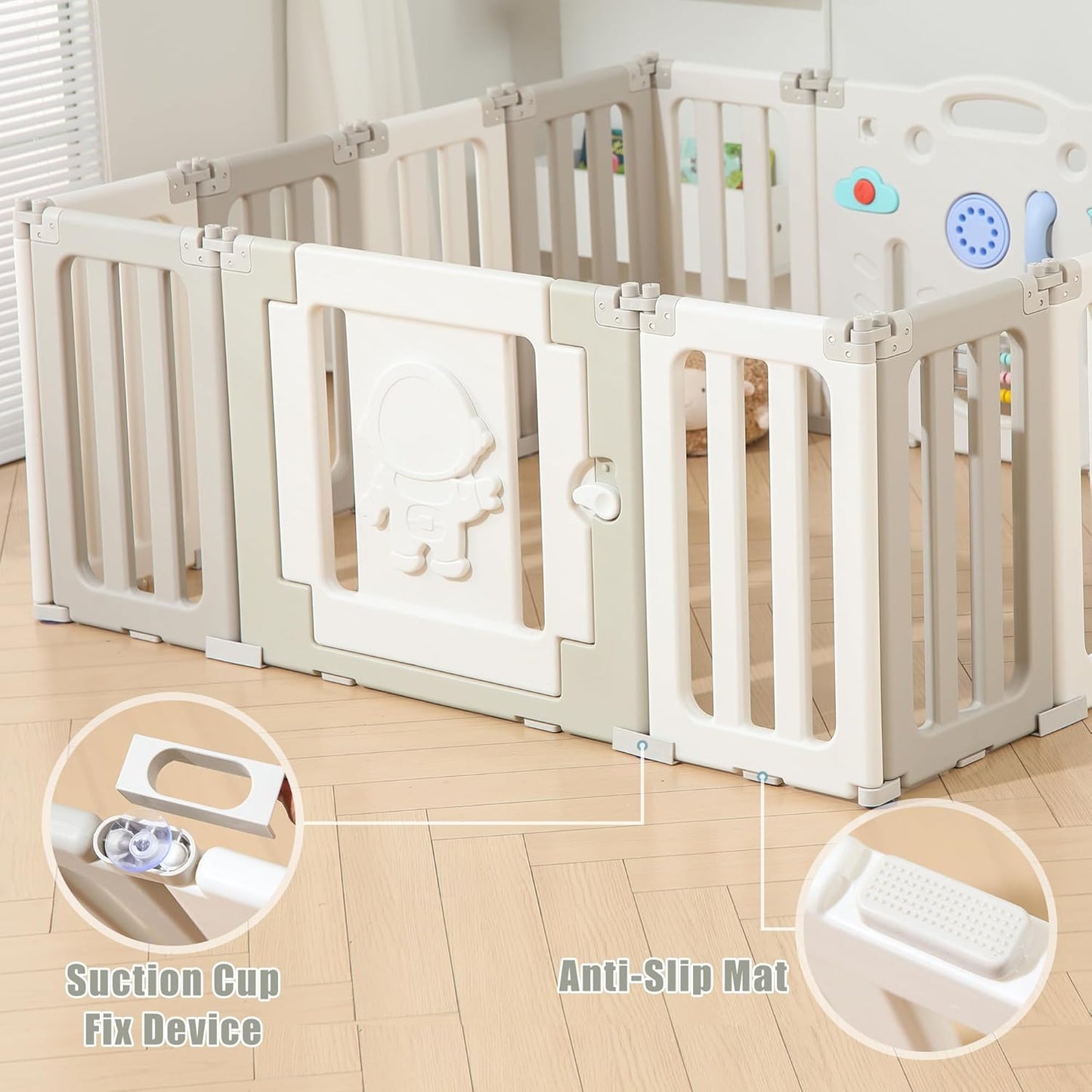 Bestgame Baby Play Pen, Foldable Play Pens for Babies and Toddlers, 14 Panels Extra Large Baby Playpen, Astronauts Portable Fence, Kids Gate Playpen Yard - Grey