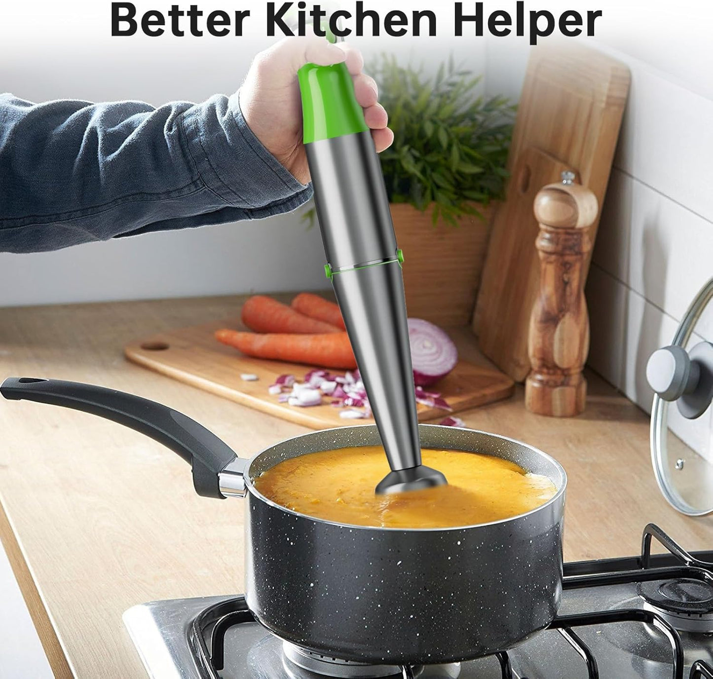 Turelar Immersion Blender Handheld Corded Hand Blenders Set 1100W, Trigger Variable Speed 5 in 1 Stick Emulsifier with Chopper, Whisk and Frother for Soup, Baby Food and Smoothies, Orange