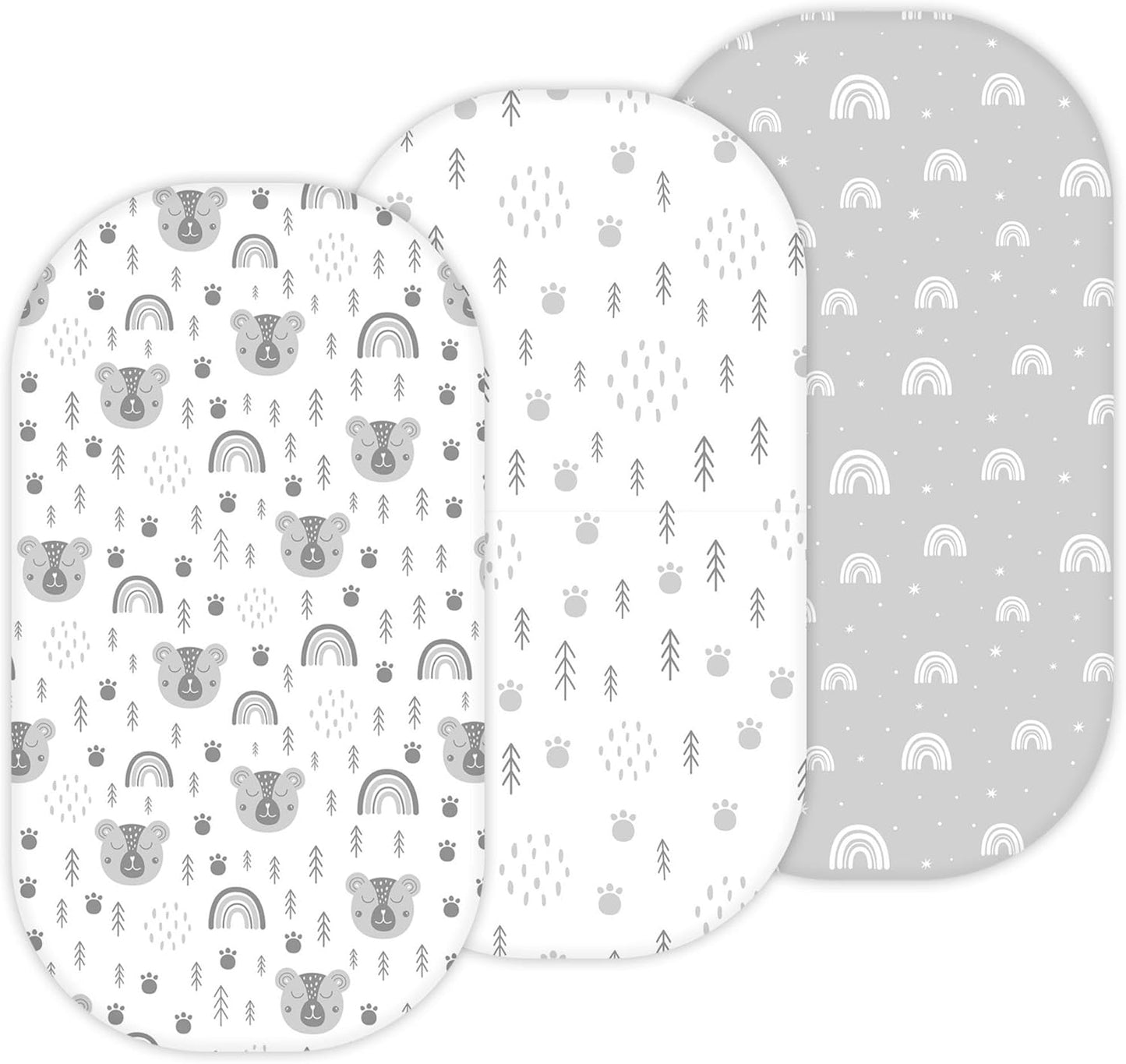 Bassinet Sheets for Papablic, CoZee, Cowiewie, Ezebaby, Nawahev Baby Bassinet Bedside Sleeper by TansyPanda, 3PC, 33x20, Ultra Soft, Breathable Snug Fit, Unisex Boys Girls, Gray White (Space Rockets)