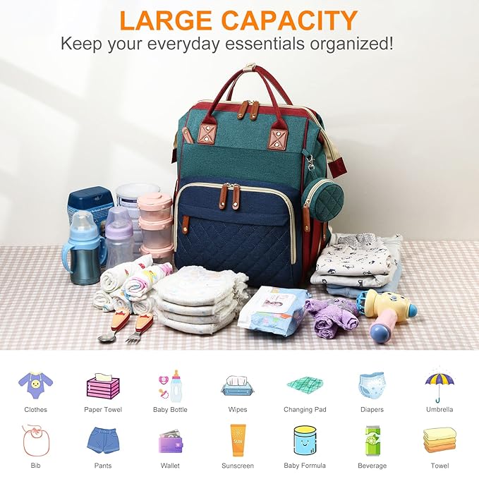 Awanhe Diaper Bag, Backpack with Changing Station, Waterproof Baby Bag for Boys & Girls, USB Charging Port for Parents, Travel Backpack Baby Essentials & Lovely Baby Shower Gifts, RGB
