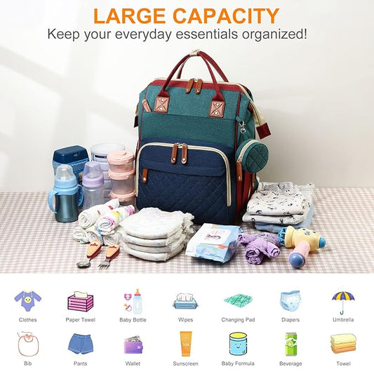 Awanhe Diaper Bag, Backpack with Changing Station, Waterproof Baby Bag for Boys & Girls, USB Charging Port for Parents, Travel Backpack Baby Essentials & Lovely Baby Shower Gifts, RGB