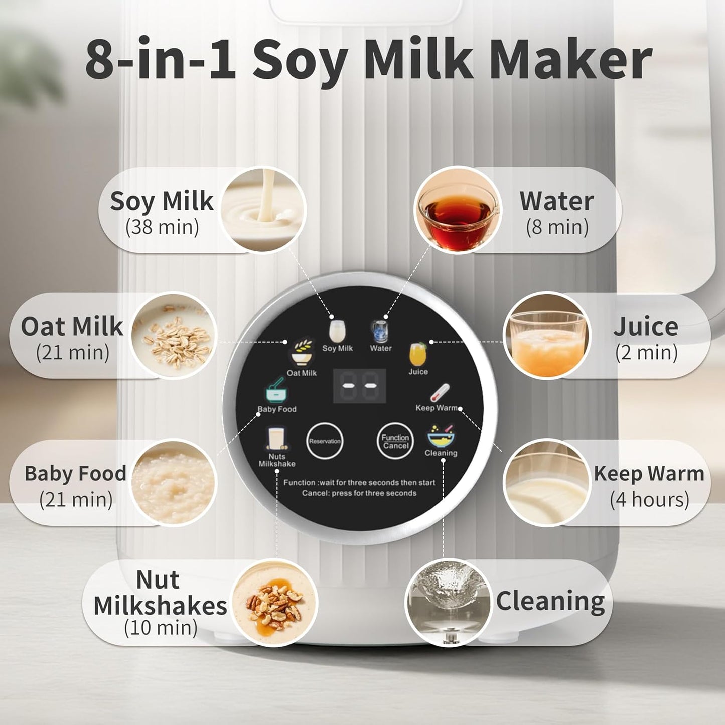 ANHANE 35oz Soy Milk Maker Machine: 8-in-1 Nut Milk Maker for Oat Milk, Vegan Drinks, Baby Food Blender - Plant-Based Milk Machine with Stainless Steel, LED Touch, Auto Shutoff (Green)