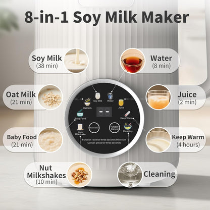 ANHANE 35oz Soy Milk Maker Machine: 8-in-1 Nut Milk Maker for Oat Milk, Vegan Drinks, Baby Food Blender - Plant-Based Milk Machine with Stainless Steel, LED Touch, Auto Shutoff (Green)