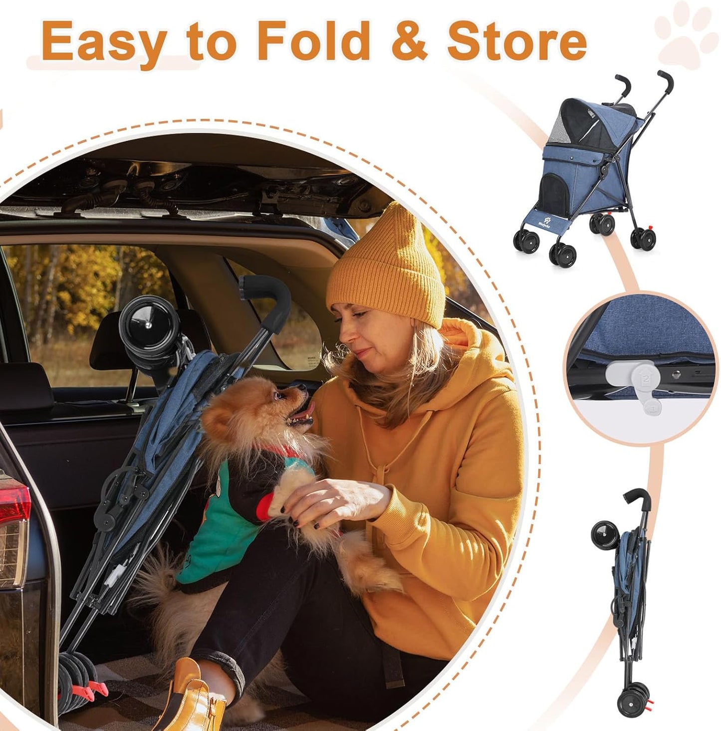 Wedyvko Travel Portable Dog Stroller, Pet Stroller for Small Puppy Dogs & Cats, Up to 33 lbs, Black