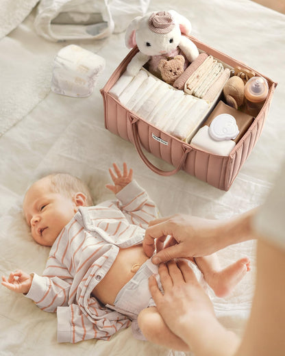 Blissful Diary Baby Diaper Caddy Organizer, Stylish Storage Basket for Newborn Essentials and Diaper Station, Gift for Baby Shower and Registry Must-Have, Mocha Brown