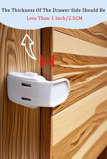 4 Pack Drawer Locks Baby Proofing, Maveek Child Proof Cabinet Locks For 0-12 Month Baby Safety Botton Lock For Drawers Side Furniture Latches Corner Edges (White)