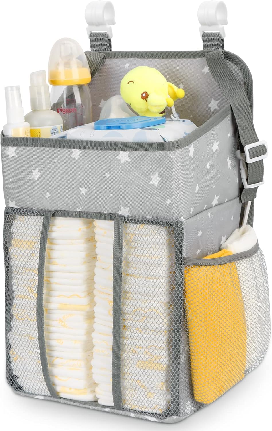 Maliton Changing Table Diaper Organizer - Baby Hanging Diaper Stacker Nursery Caddy Organizer for Cribs Playard Baby Essentials Storage (Gray)