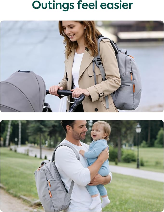 Babelio Grid Wizard Diaper Bag Backpack - Multi Function Waterproof Diaper Bag, Travel Essentials Baby Bag with Insulated Bottle Holders, Baby Shower Gifts, Grey