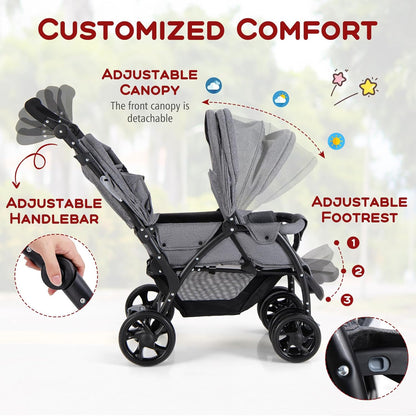 HONEY JOY Double Stroller, Foldable Lightweight Infant Twin with Tandem Seating, 5-Point Harness, Recline Seat, Storage Basket, Compact Baby Double Stroller Newborn and Toddler (Black)