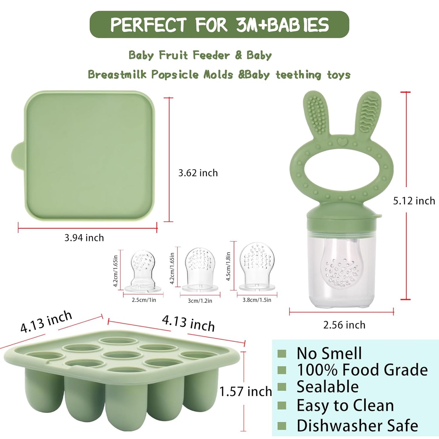 WAJIAYON Baby Breastmilk Popsicle Molds & Baby Fruit Feeder (4 Pack), Infant Food Freezer Tray Storage Containers, Silicone Teething Pacifier Feeder and Teether for Babies（Pink&Purple）