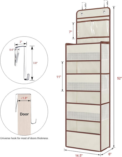 Univivi Over The Door Organizer, 5 Shelf Door Hanging Organizer Nursery Door Storage with 4 Large Compartments and 2 Small PVC Pockets 6 Side Pockets for Bathroom,Cosmetics and Nursery Baby Essential
