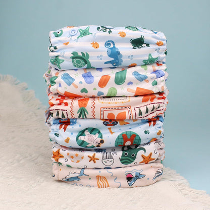 Mama Koala 3.0 Pocket Cloth Diapers for Babies with AWJ Lining, 6 Pack with 6 4-Layer Natural Cloth Diaper Inserts - Reusable and Washable Pocket Diapers(Hardworking Bees) - Colors A