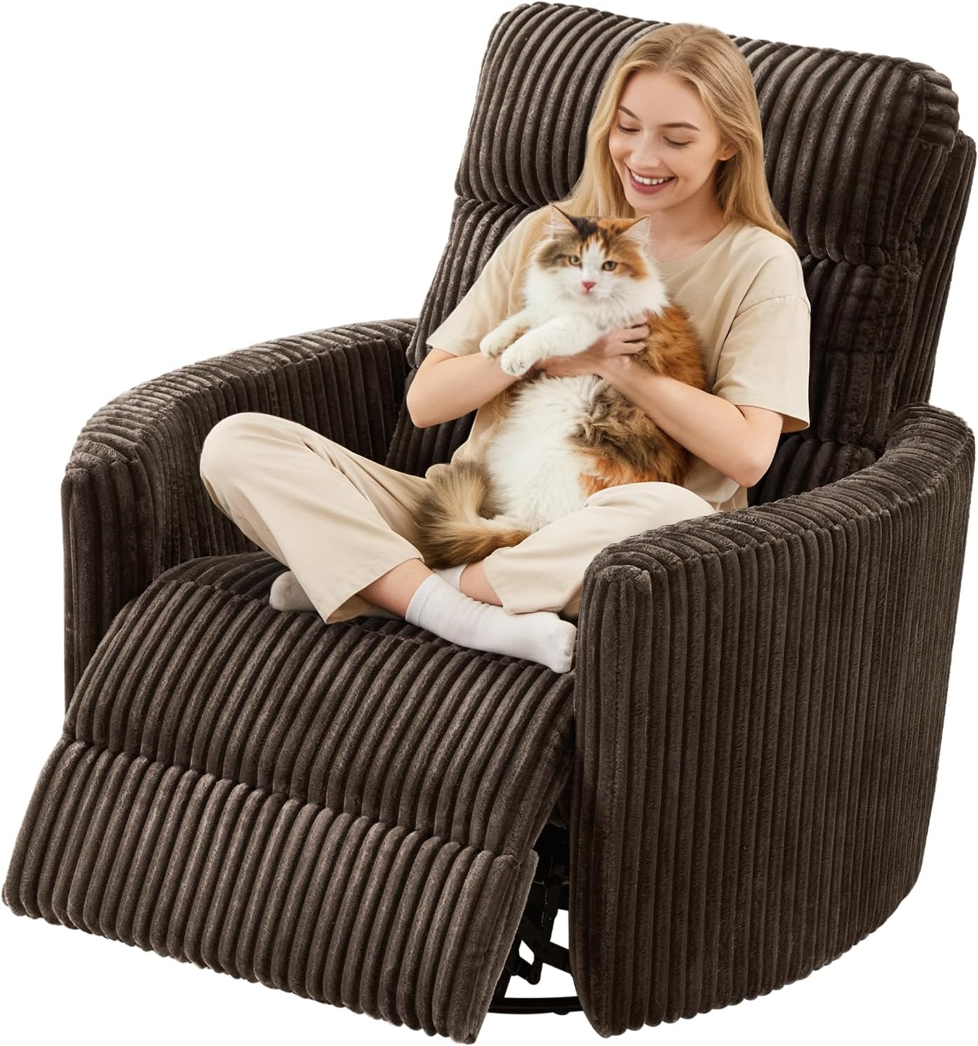 GRAINELL Oversize Power Swivel Recliner, 40in Wide Electric Glider Rocking Chair with Headrest Adjustment, USB Port, 270° Swivel, Rock 30° – for Living Room, Nursery, Black (5" 7' to 6" 1' Height)