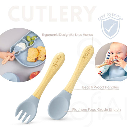 BPA-Free Non-Toxic Silicone Baby Feeding Set – Suction Plate, Bowl, Bib & Cup – 11-Piece Baby Led Weaning Set for Ages 6-18 Months – Eco Gift Bag (Dusty Blue)