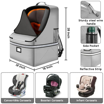 Car Seat Travel Bag,Padded Car Seats Backpack with Steel Cable Handle and Reflective Stripes, Large Durable Carseat Carrier Bag,Airport Gate Check Bag,Infant Seat Travel Bag with Shoulder Strap,Black
