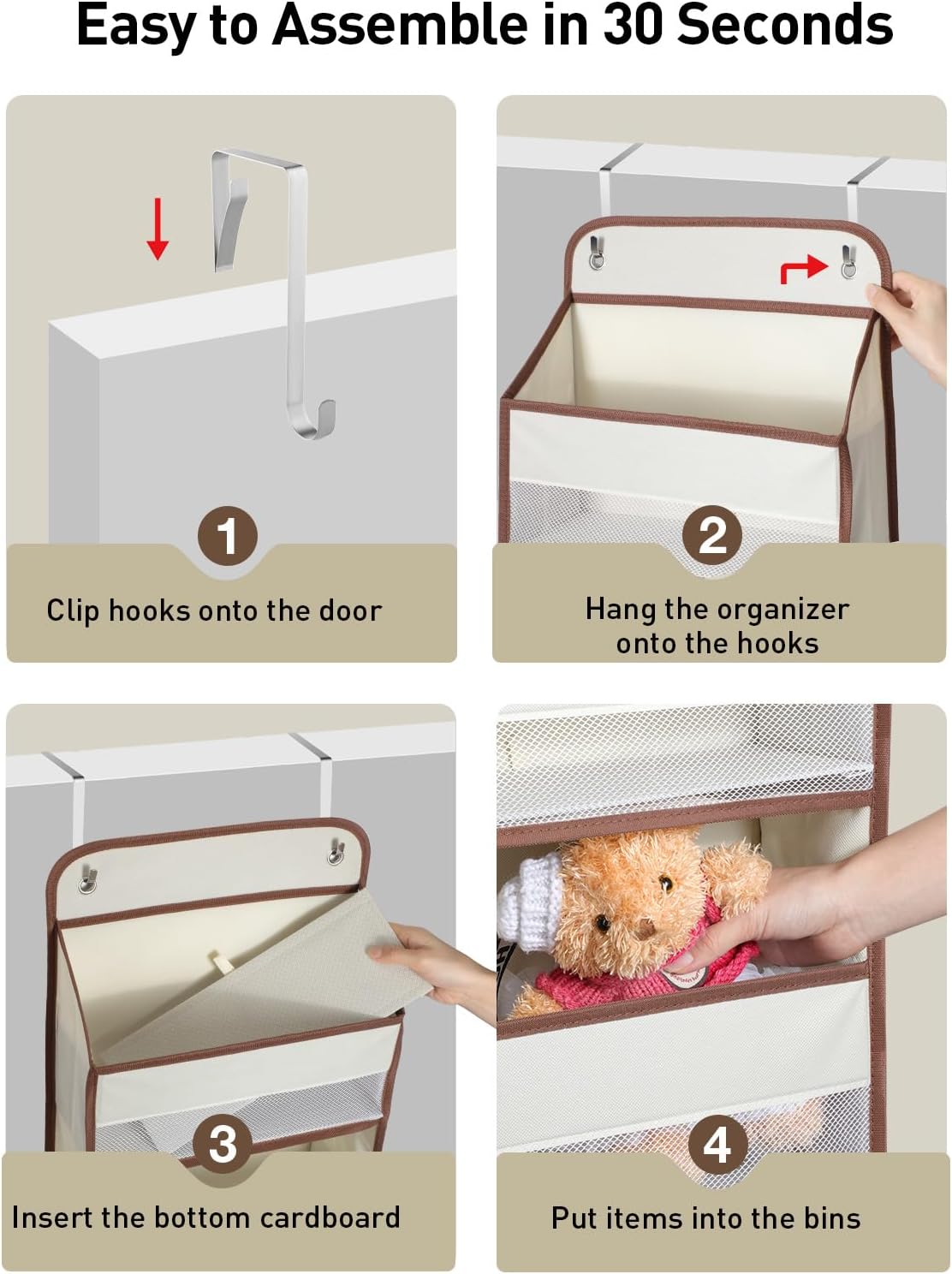 Yecaye 1 Pack Over the Door Organizer, 35.2lbs Load Toy Stuffed Animal Storage, Swing-proof Hanging Bathroom Organizers and Storage for Nursery Newborn Baby Essential Stuff Dorm Room Essentials