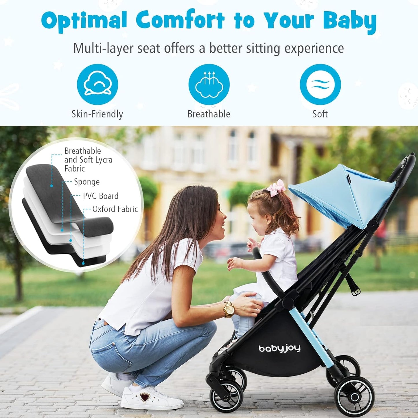 BABY JOY Lightweight Baby Stroller, Compact Travel Stroller for Airplane, Infant Toddler Stroller w/Adjustable Backrest & Canopy, Storage Basket, Self Standing Gravity Fold, Aluminium Frame (Pink)