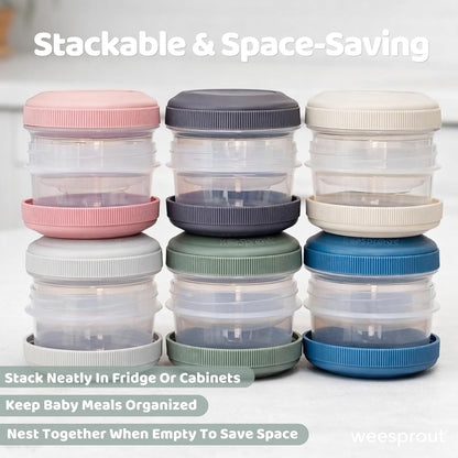 WeeSprout Leakproof Baby Food Storage - 12 Set, Small Plastic Containers with Lids, Lock in Freshness, Nutrients & Flavor, Freezer & Dishwasher Friendly, 4oz Snack Containers (Variety Matte)