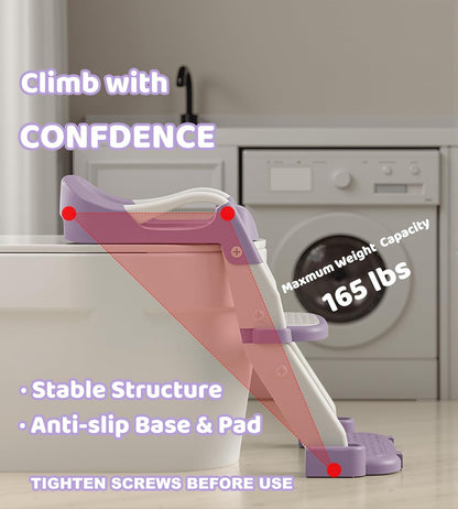 2-in-1 Toddler Potty Training Toilet Seat with Step Stool Ladder – Adjustable Height Potty Chair Urinal for Baby Boys Girls Age 1-3, Foldable Training Potty with Splash Guard & Anti-Slip Feet, Grey