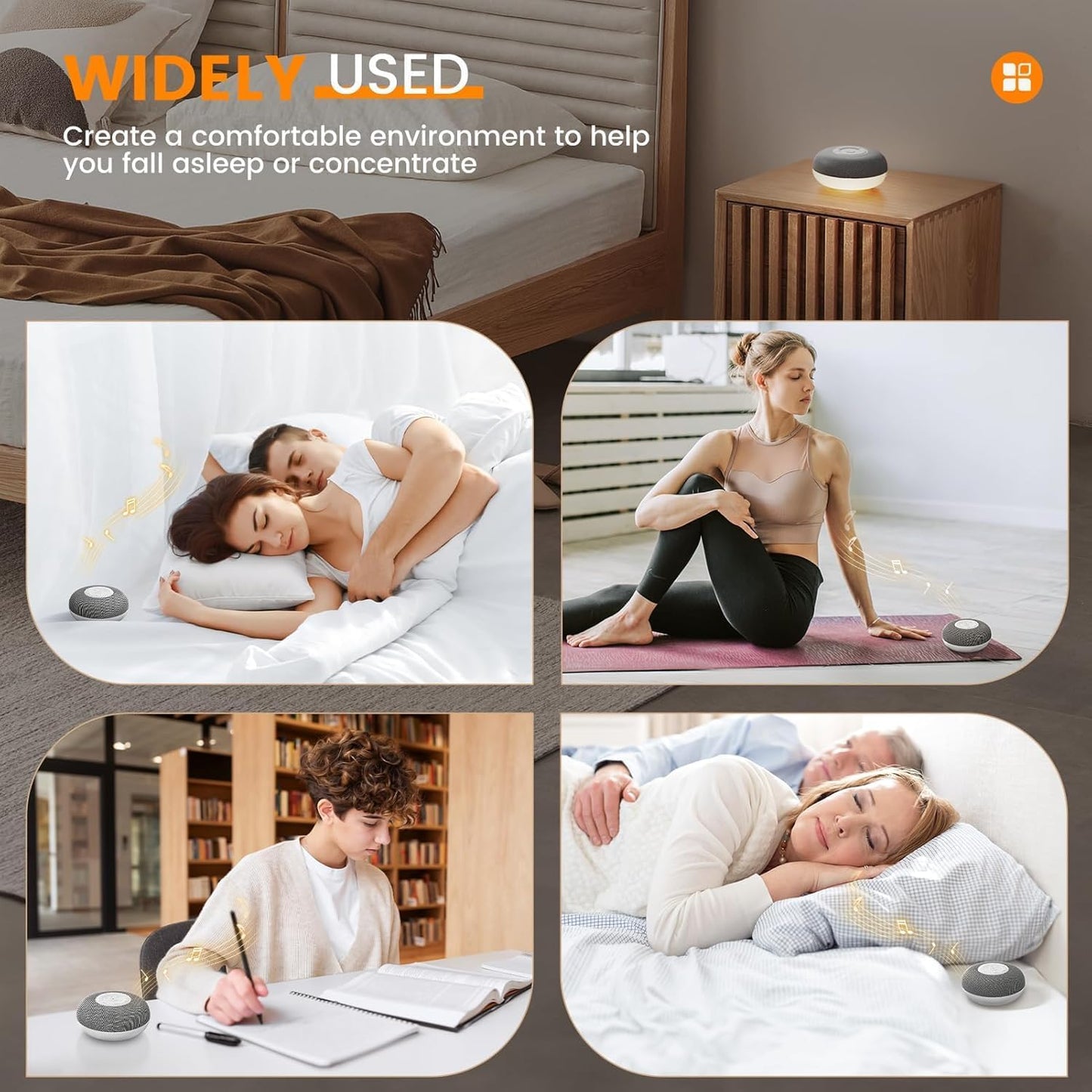 YEVIK Portable Sound Machine for Baby, Soothing Sleep Assistant with 39 Sounds & Night Light for Nursery, Travel, Kids & Adults (USB-C Rechargeable, Auto-Off Timer)