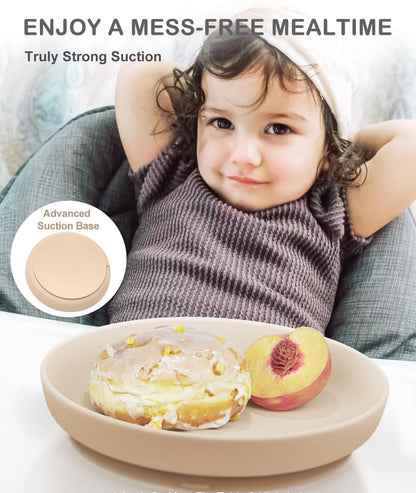 Classic Suction Toddler Plates 3 PCS, Food Grade Silicone Baby Plate with Suction BPA Free, Deeper Feeding Dishes for Toddler Kids Baby, Dishwasher Safe