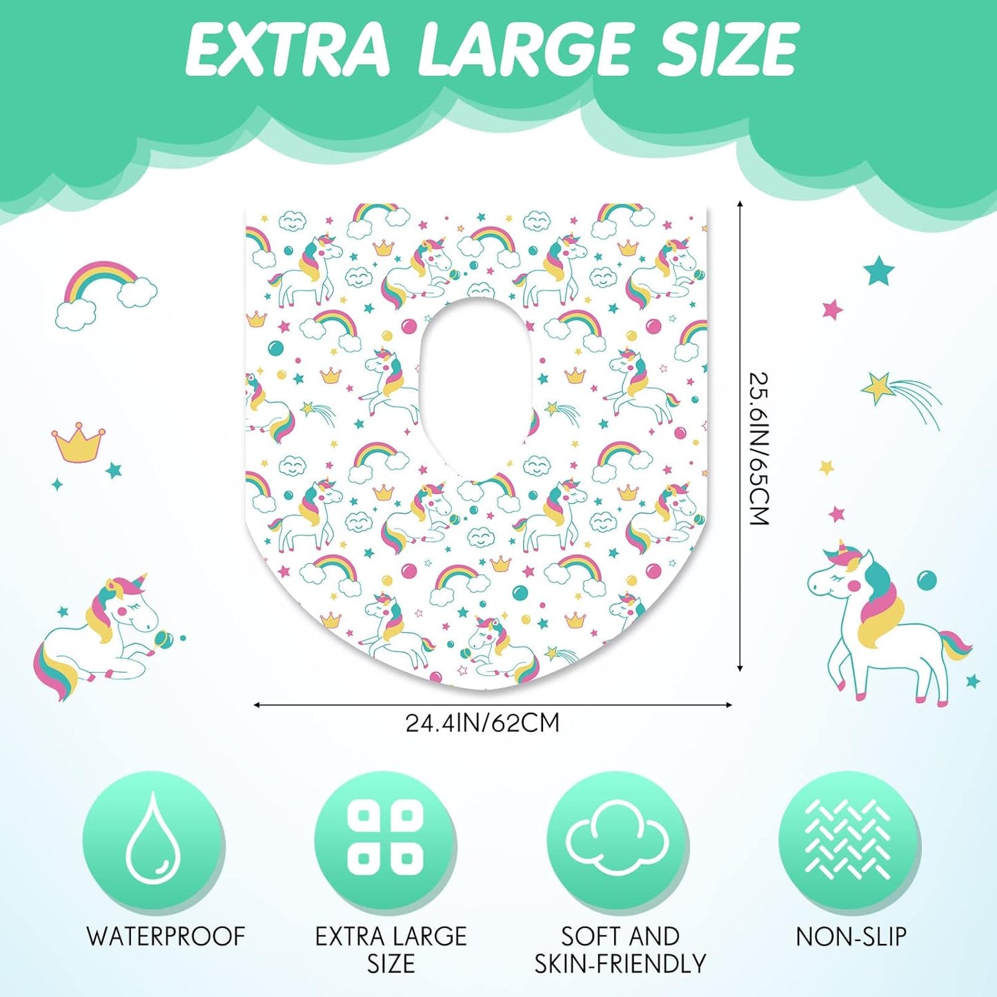 50 Packs Disposable Toilet Seat Covers Extra Large Individually Wrapped for Kids and Adults, Portable Non Slip Waterproof Potty Seat Covers for Toddlers Potty Training, Travel (Rainbow)