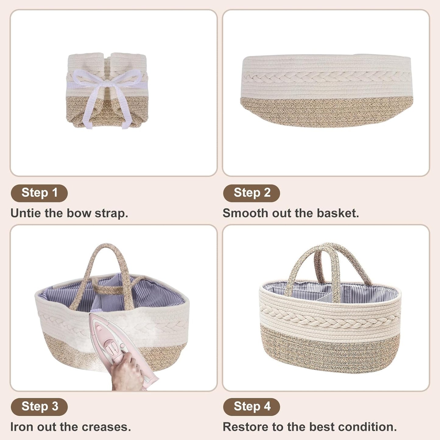 Baby Diaper Caddy Organizer, Portable Nursery Storage Basket with Changeable Compartments, 100% Cotton Woven Rope Baskets, Car & Changing Table Tote, Newborn Gift