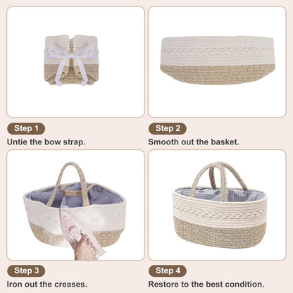 Baby Diaper Caddy Organizer, Portable Nursery Storage Basket with Changeable Compartments, 100% Cotton Woven Rope Baskets, Car & Changing Table Tote, Newborn Gift