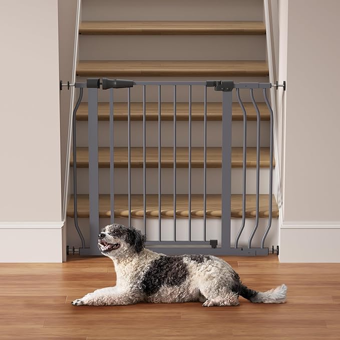 Elevon Wide Adjustable Dog Gate, 29.1-38.5 Inch Width, 30 Inch Tall Pressure Mount Pet Barrier for Stairs & Doorways, Grey