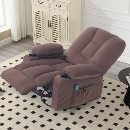 Rocker Recliner Chair with Massage and Heat, Oversized Rocking Nursery Recliners Overstuffed Swivel Glider with Cup Holder, Fabric Manual Single Sofa for Living Room, Beige