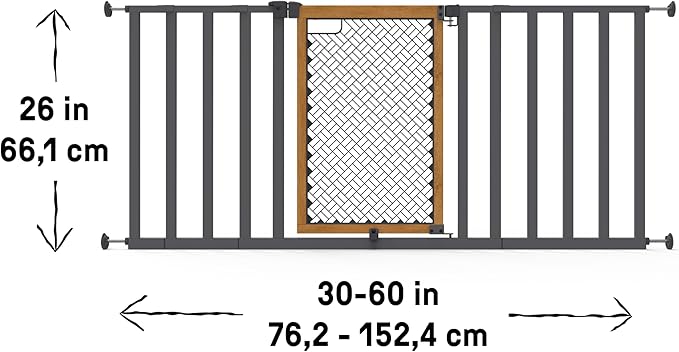 Ingenuity Ingenuity Thruway 60XW Series Extra Wide Safety Pet&Baby Gate,30"-60" Wide,26" Tall,Pressure or Hardware Mounted,Install Wall to Wall in Doorway or Stairway–Honey Oak Stained Wood&Metal