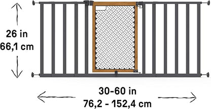 Ingenuity Ingenuity Thruway 60XW Series Extra Wide Safety Pet&Baby Gate,30"-60" Wide,26" Tall,Pressure or Hardware Mounted,Install Wall to Wall in Doorway or Stairway–Honey Oak Stained Wood&Metal