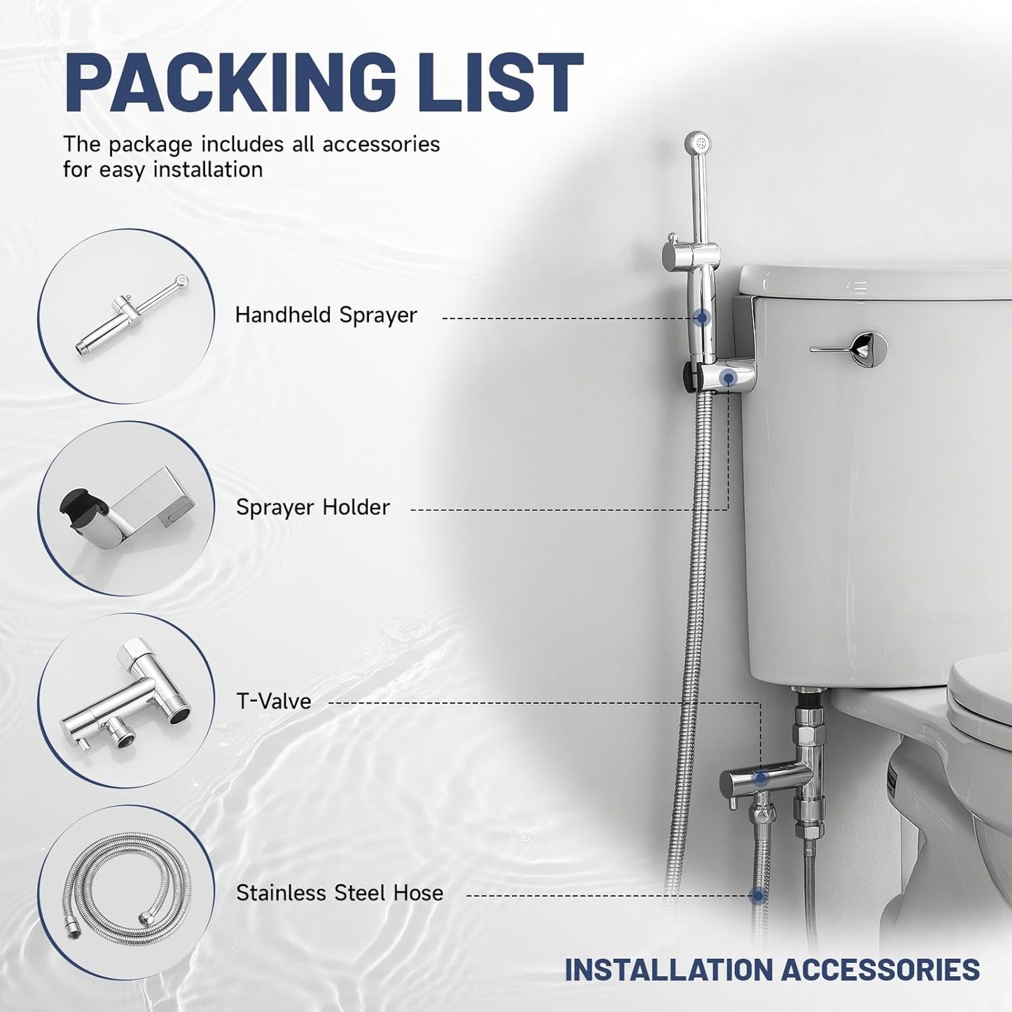 Chrome Handheld Bidet Sprayer for Toilet with Bidet Hose Brass Cloth Diaper Sprayer Bathroom Toilet Attachment for Feminine Wash, Wall Mount or Toilet Mount