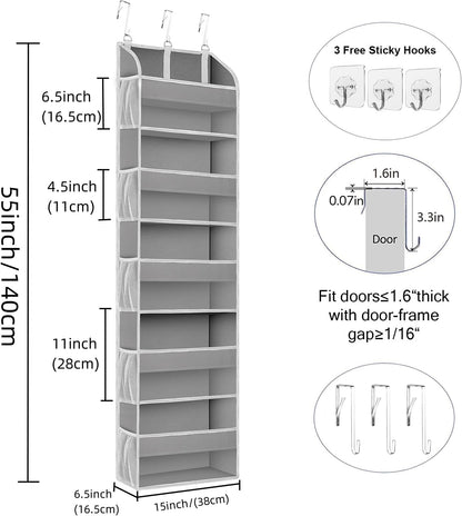 TAHAVICE 1 Pack Over The Door Organizer Storage, Hanging Organizer Closet with 5 Large Pockets 10 Mesh Pockets, 44 lbs Weight Capacity, Behind Door Storage for Nursery Bedroom Bathroom (Dark Grey)