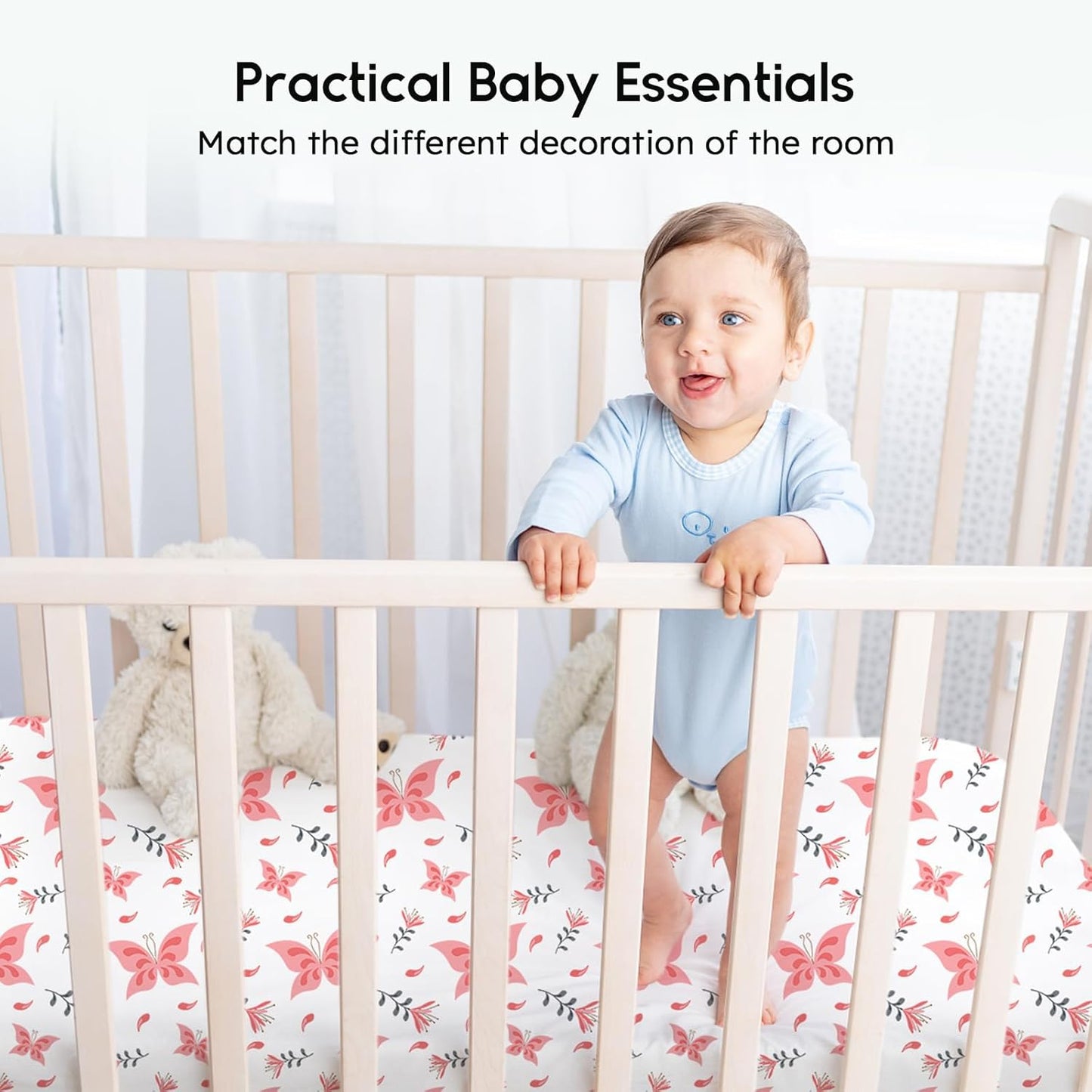 Yoofoss Pack and Play Sheets Fitted, Mini Crib Sheets 2-Pack for Pack N Play Mattress, Stretchy Playard Sheet, Soft and Breathable Green+Giraff