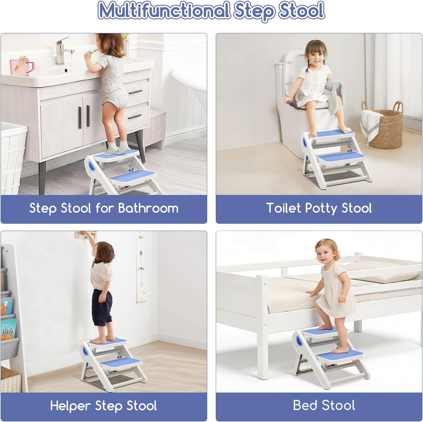 MoreFeel Foldable Toddler Step Stool for Bathroom Sink - 2-Step Kids Stool for Potty Training, Kitchen Counter & Bedroom, Sturdy Non-Slip Child Safety Stool Helper